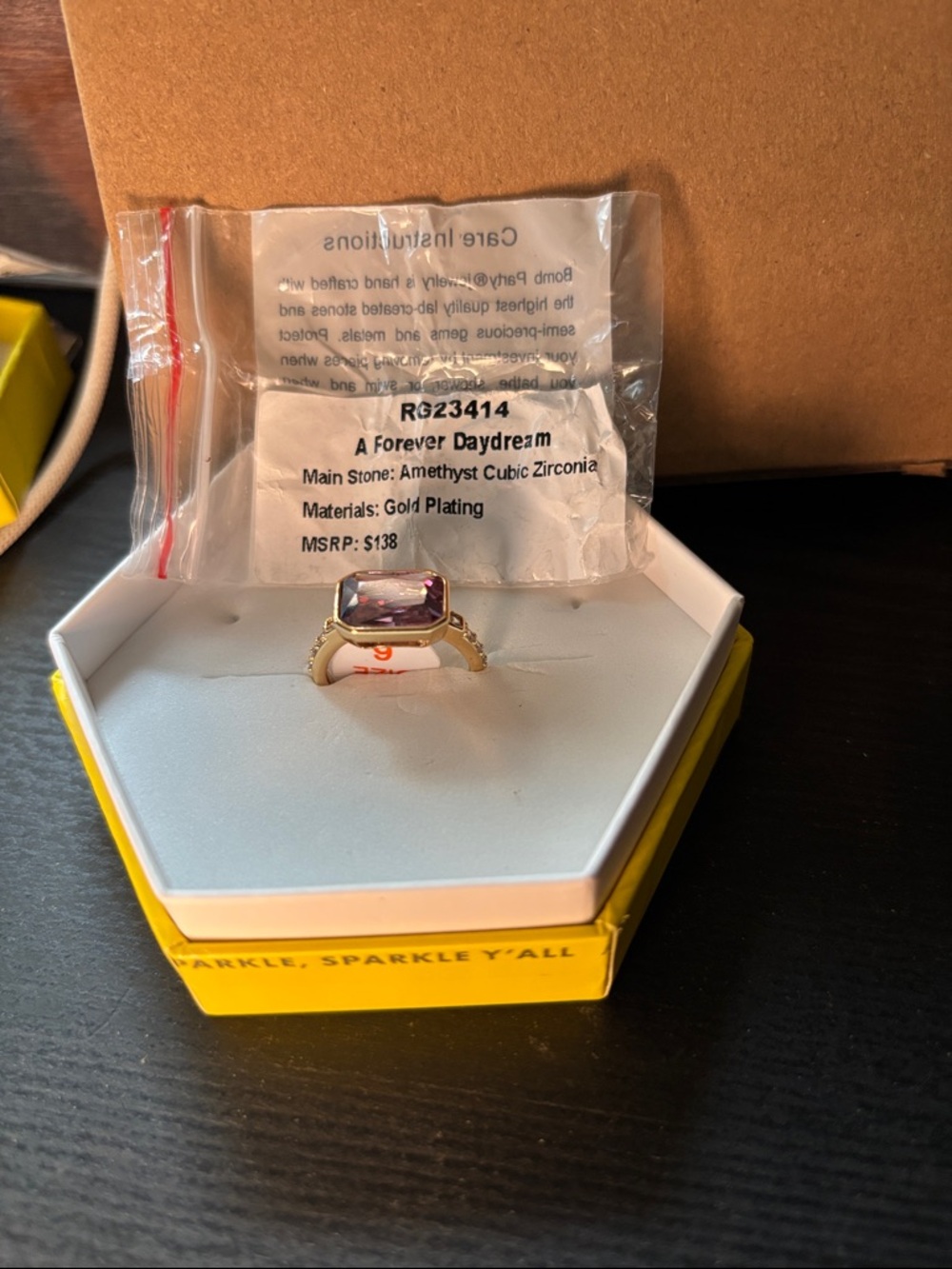 A Forever Daydream Purple Amethyst Cubic Zirconia Gold-Plated Ring